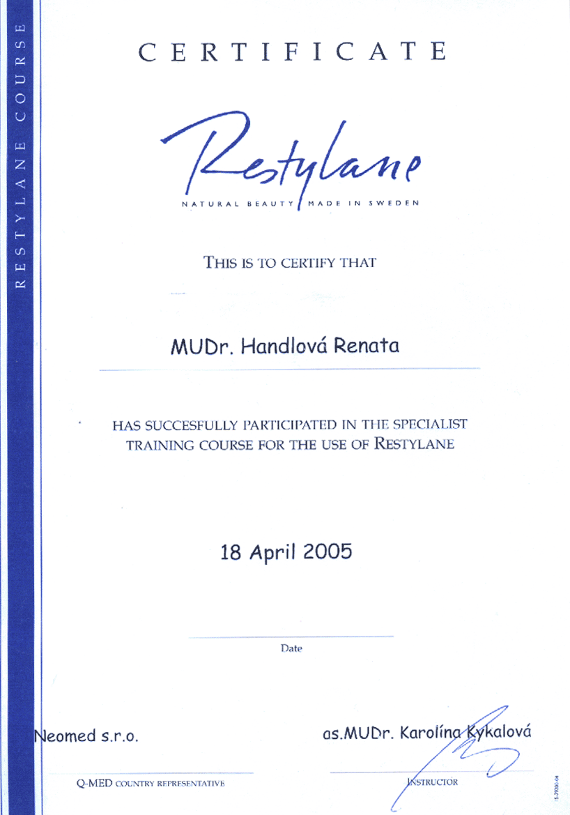 Certifikát Restylane

